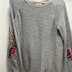Gray Sweater with Floral Embroidery